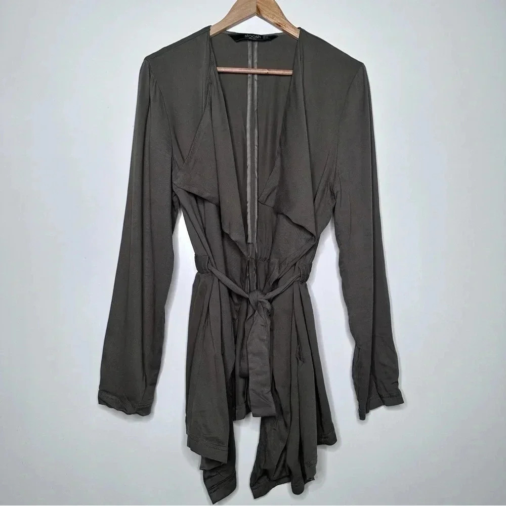 Stoosh Olive Green Drape Front Belted Lightweight Jacket Size XL